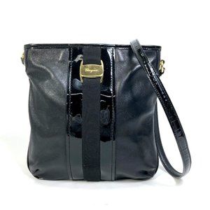 Salvatore Ferragamo EE-21-E196 Vara Patent Leather Crossbody Flat Bag in Black